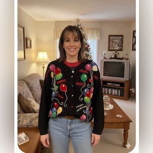 Vintage Tiara International 1999 Happy New Year 2000 Cardigan Womens Large